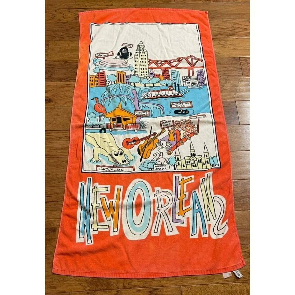 Vintage New Orleans Beach Bath Towel Saints Super Dome Jazz Mardi Gras…
